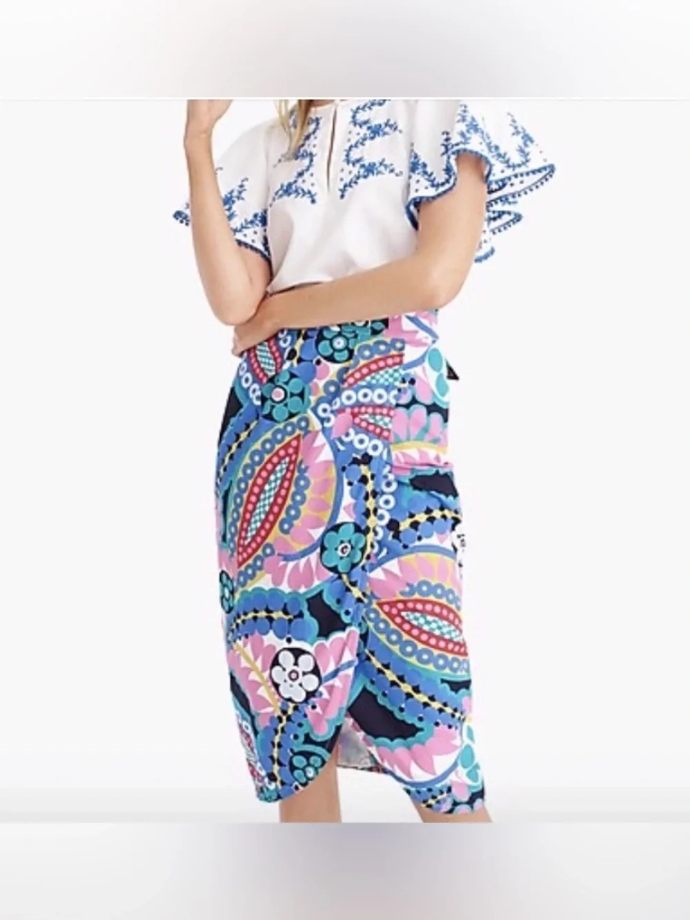 J Crew Tie Back Tulip Pencil Skirt in Ratti Kaleidoscope, Size 8